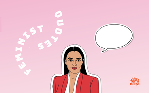 The Feminista AOC sticker w/ a speech bubble and the words 