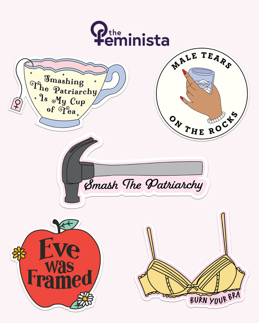 Feminist sticker pack with five small decals