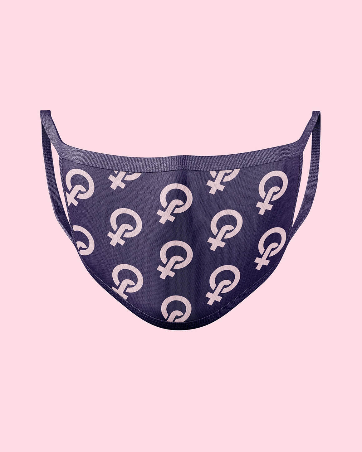 Feminist face mask with female symbol pattern on pink background 
