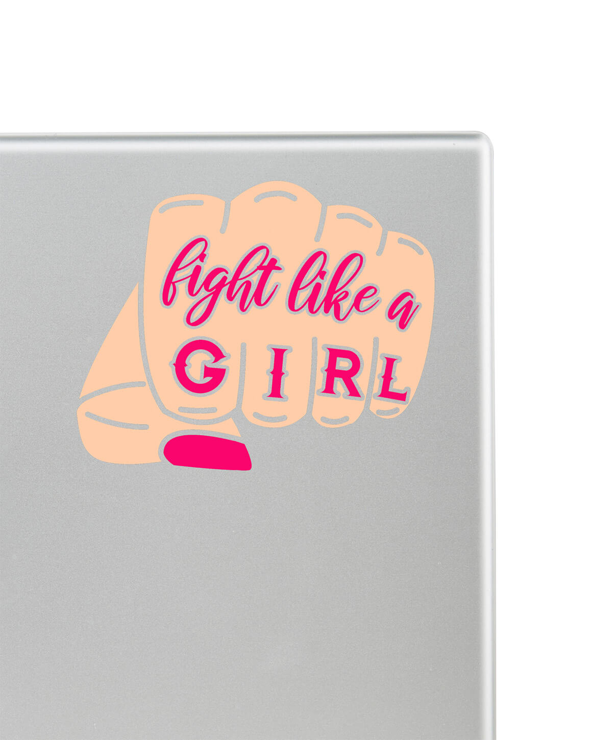 Feminist decal with fight like a girl written on the knuckles
