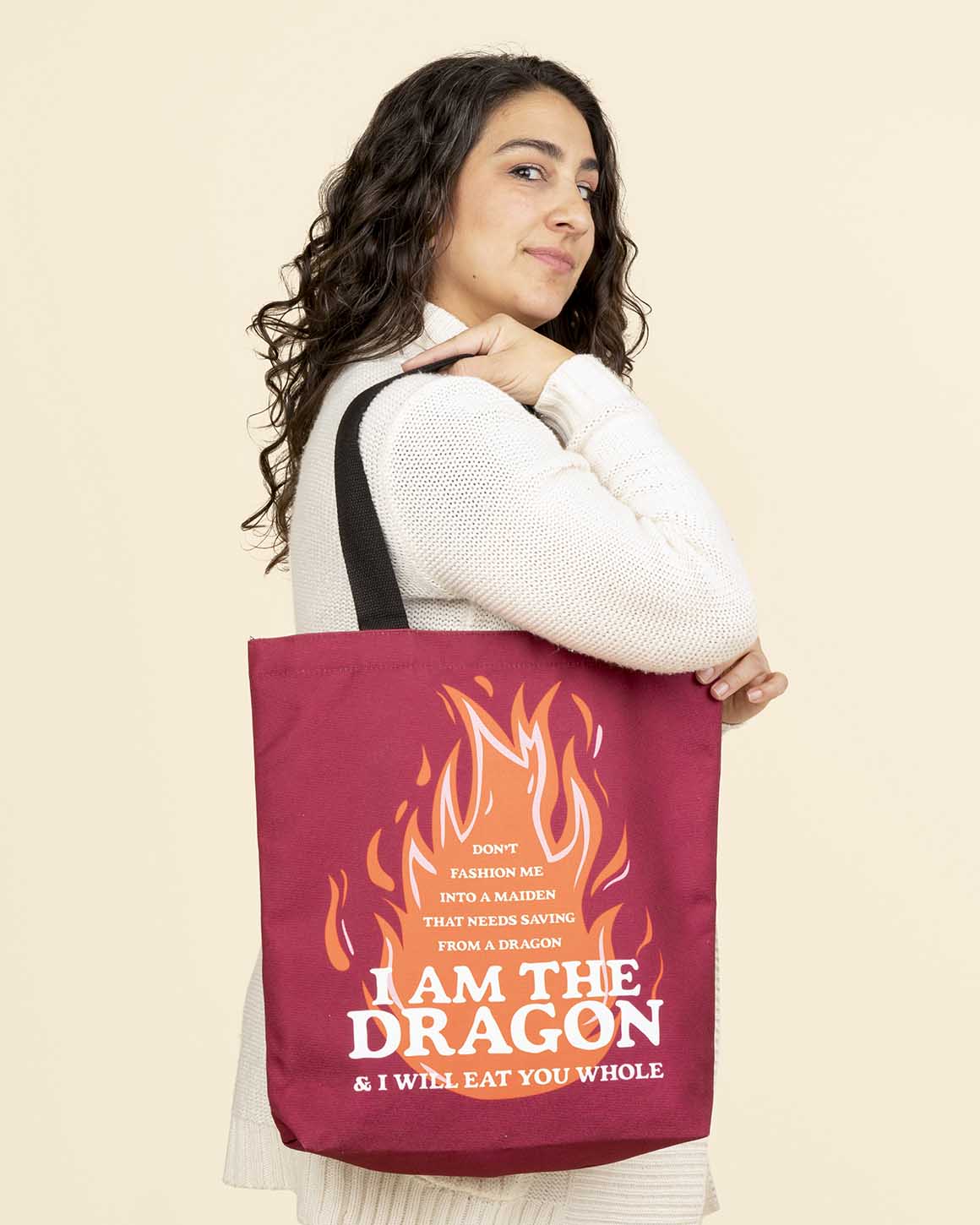 Empowering feminist tote bag with a flame and vibrant red color