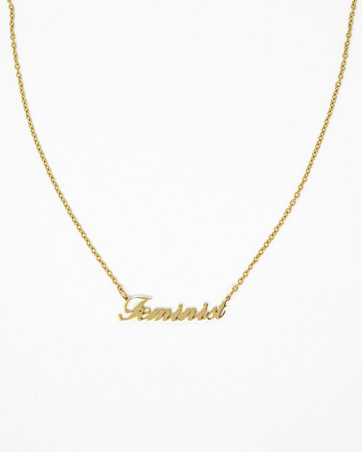 Feminist Script Gold Necklace