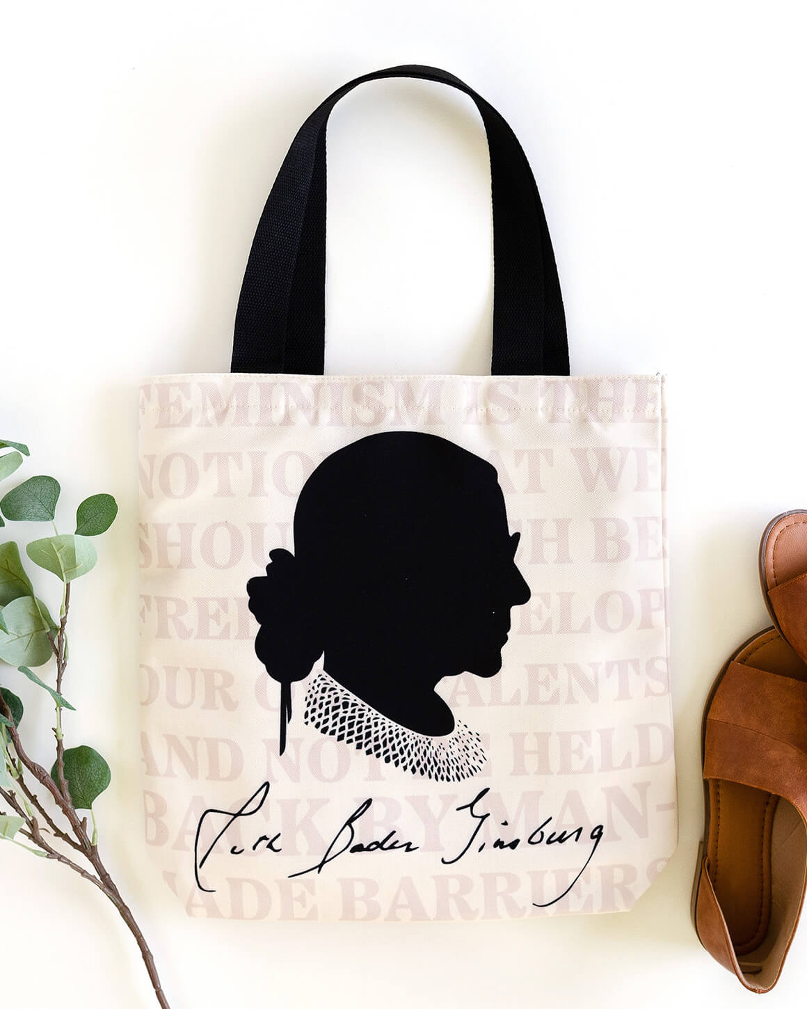 Feminist tote bag with RGB quote and silhouette