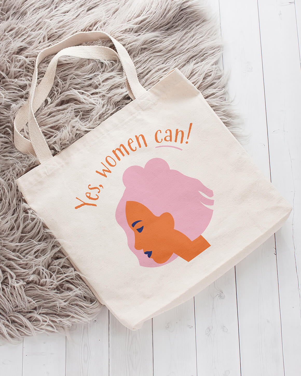 Yes women can two color design on cotton tote bag